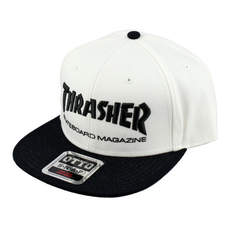 帽子 THRASHER スラッシャー フラットバイザー キャップ ホワイト フリーサイズ コットン製 メンズ レディース ファッションアメリカン雑貨