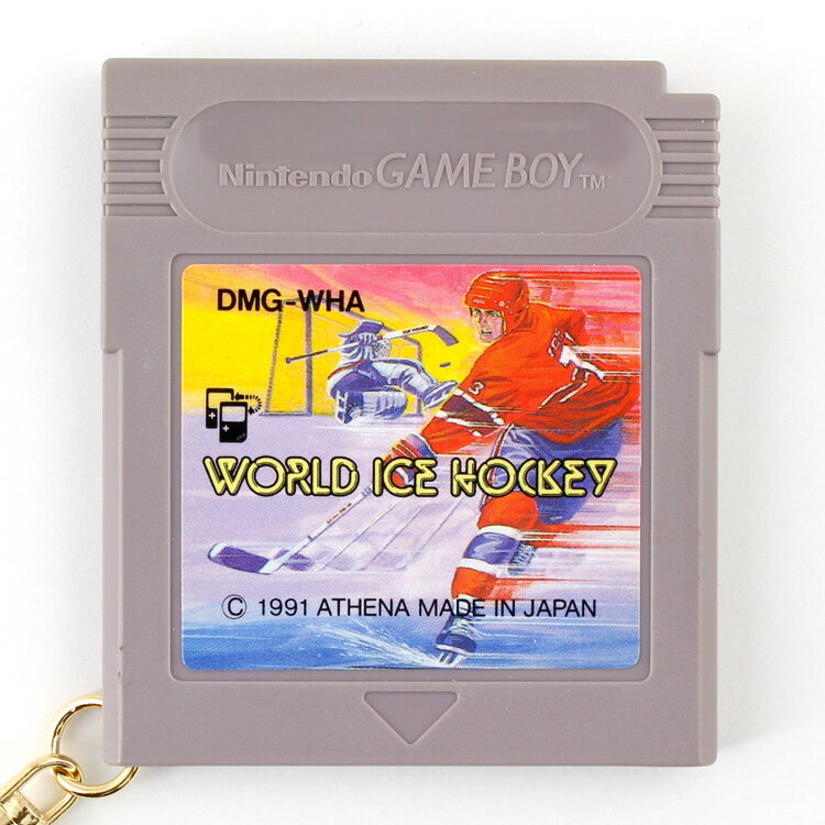 ジャンク ゲームソフト キーホルダー 「WORLD ICE HOCKEY ワールドアイスホッケー」 カセットサイズ：縦6.5×横5.8×厚さ0.8cm プラスチック製 リング ゲームボーイ GAME BOY