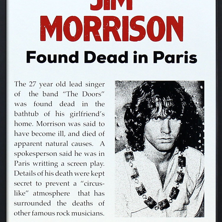 アメリカン雑貨COLOURの額入りバンドポスター ジム・モリソン Dead in Paris July 3 1971 サイズ：36.1×59cm ショープリント 輸入ポスター インテリア アメリカン雑貨｜アングル3