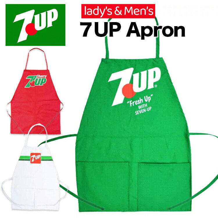 エプロン 7UP セブンアップ 縦63×横47.5cm 左右ポケット付き コットン100% 綿 カフェ キッチン雑貨 ガレージ 作業 園芸 店舗 レディース メンズ アメリカン アメリカン雑貨