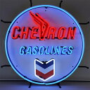 看板 ネオンサイン / CHEVRON GASOLINE シェブロンガソリン（ラウンド） 高61さ×横61×奥行き10cm オフィシャルライセンス商品 ガレージ インテリア 電飾 店舗装飾 アメリカ雑貨