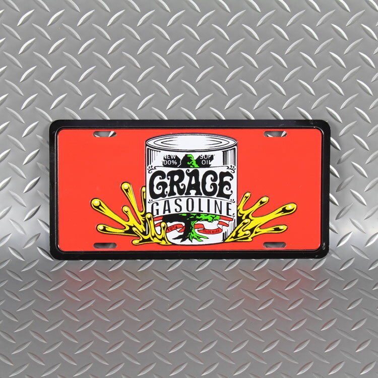 CMプレート GRACE GASOLINE 縦15.3×横30.3cm ナンバープレート型 インテリア 看板 アルミ製 アメリカン雑貨 [2]