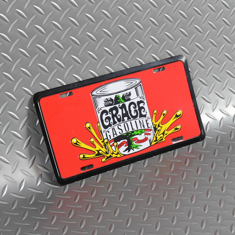 CMプレート GRACE GASOLINE 縦15.3×横30.3cm ナンバープレート型 インテリア 看板 アルミ製 アメリカン雑貨 [3]