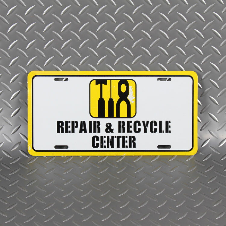 CMプレート REPAIR & RECYCLE CENTER 縦15.3×横30.3cm ナンバープレート型 インテリア 看板 アルミ製 アメリカン雑貨