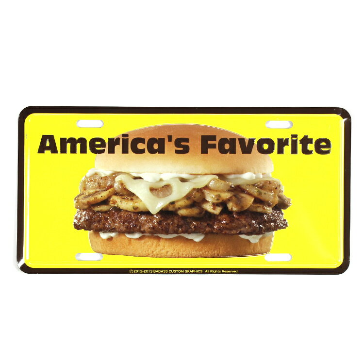 Rakuten - CMプレート America's Favorite ハンバーガー 縦15.3×横30.3cm ナンバープレート型 インテリア 看板 アルミ製 アメリカン雑貨