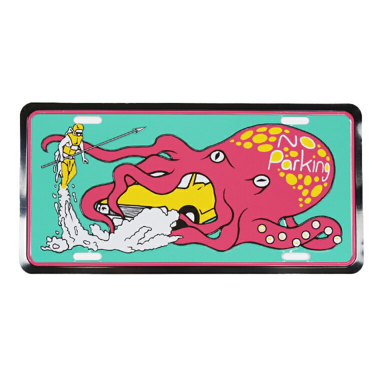 CMプレート No Parking タコ 縦15.3×横30.3cm ナンバープレート型 インテリア 看板 アルミ製 アメリカ..