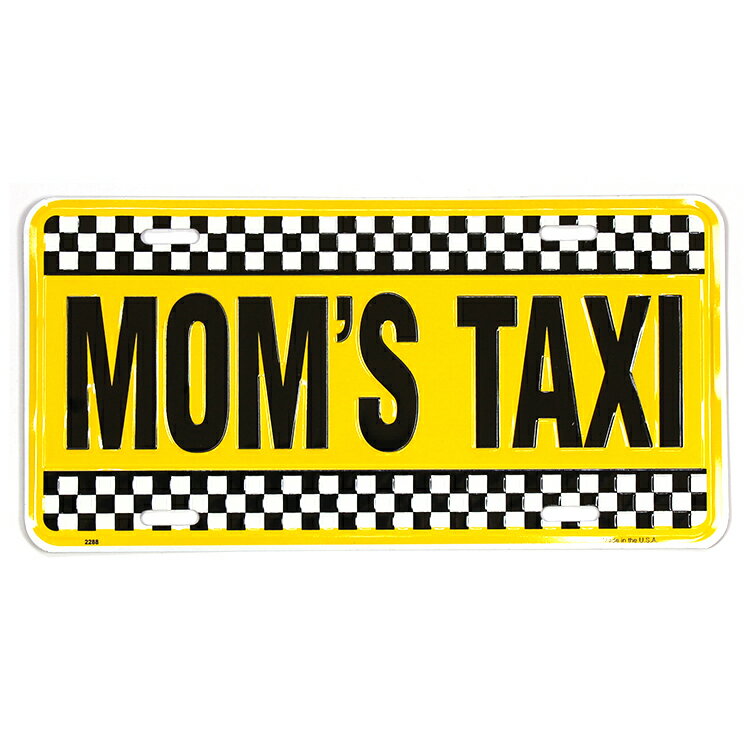 CMプレート MOM'S TAXY 縦15.3×横30.3cm ナンバープレート型 インテリア 看板 アルミ製 アメリカン雑貨