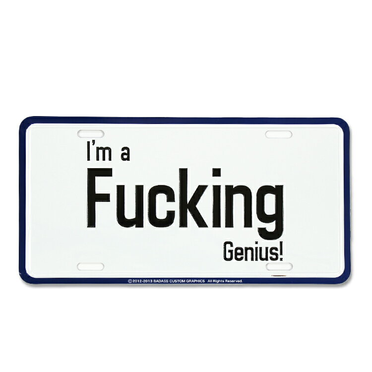 CMプレート I'm fucking genius 縦15.3×横30.3cm ナンバープレート型 インテリア 看板 アルミ製 アメリカン雑貨