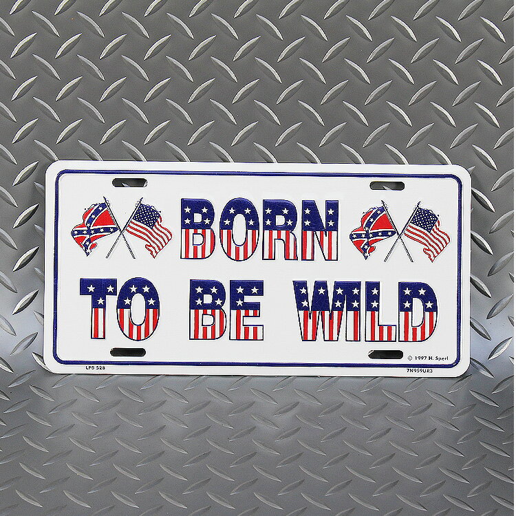CMプレート Born to be wild 縦15.3×横30.3cm ナンバープレート型 インテリア 看板 アルミ製 アメリカン雑貨