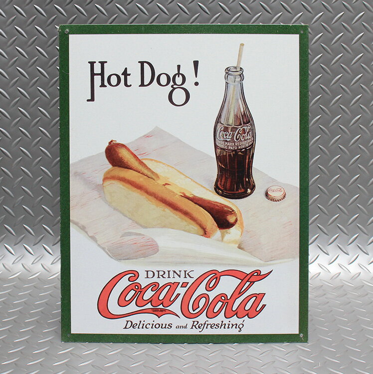 ブリキ 看板 ティンプレート Coca-Cola コカコーラ Hot Dog H40.5×W31.8cm ブリキ製 オシャレ 壁面 インテリア小物 アメリカン雑貨