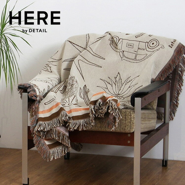 Cotton Blankets - 大判 ブランケット スローケット タイガー アンド モア クリーム 幅120×高さ146cm フリンジ ポリエステル コットン 洗濯可幅 布 クロス ひざ掛け OAX Throwket HERE