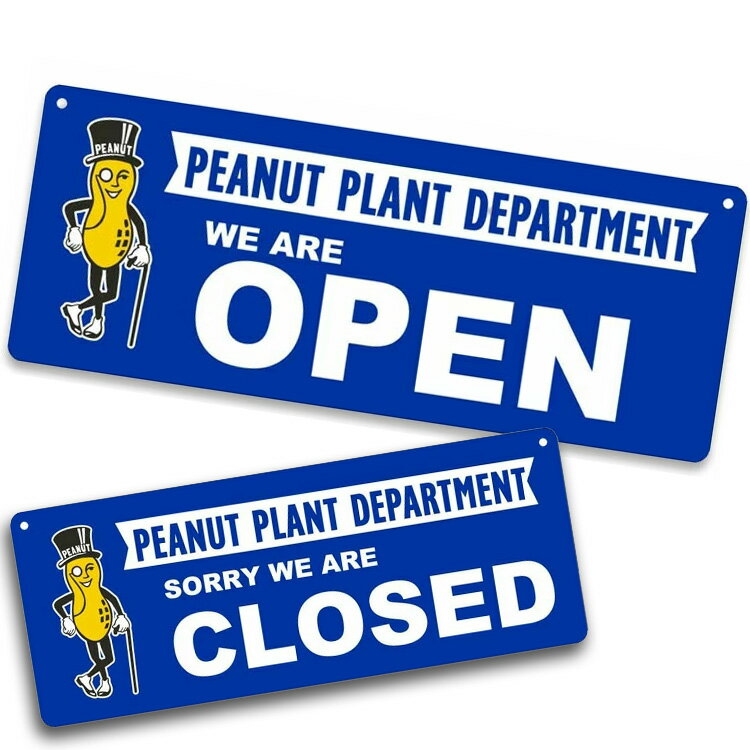 看板 プラスティック サインボード PEANUT OPEN / CLOSED 高さ14×幅35.5cm プラスチック製 両面デザイ..