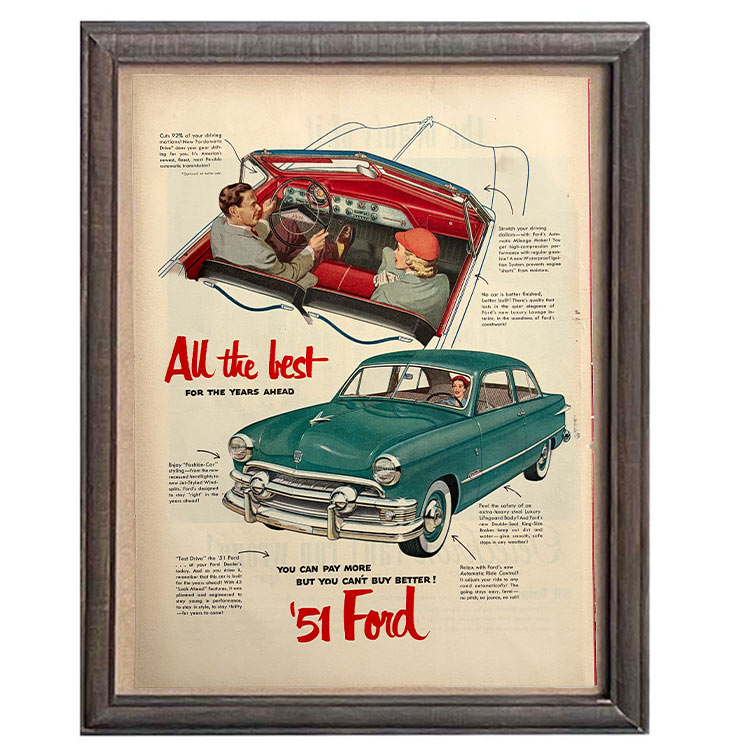 Rakuten - LIFE誌 ヴィンテージ切り抜き 額装アート フレーム付き アメリカ雑貨 インテリア 壁掛け 1951 Ford グリーンカー ktlife0114