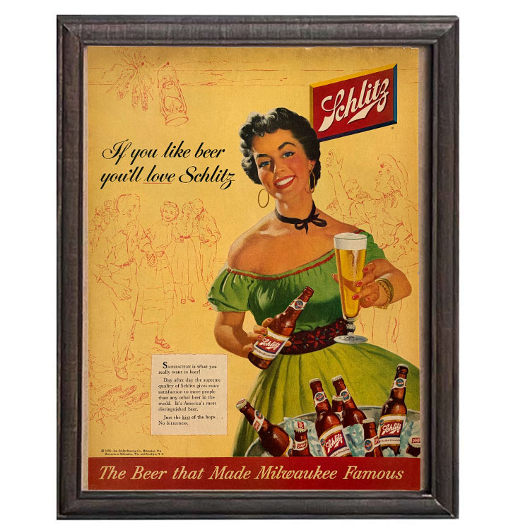 Rakuten - LIFE誌 ヴィンテージ切り抜き 額装アート フレーム付き アメリカ雑貨 インテリア 壁掛け Schlitz ビール広告 女性 ktlife0125