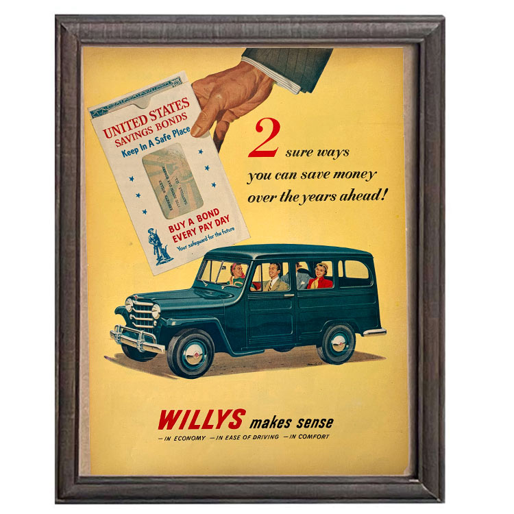 Rakuten - LIFE誌 ヴィンテージ切り抜き 額装アート Willys ステーションワゴン広告 フレーム付き アメリカ雑貨 インテリア おしゃれ 壁掛け ktlife0209
