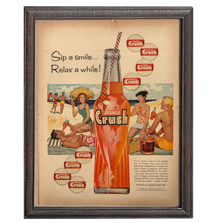 Rakuten - LIFE誌 ヴィンテージ切り抜き 額装アート Orange Crush ビーチ広告 フレーム付き アメリカ雑貨 インテリア おしゃれ 壁掛け ktlife0237