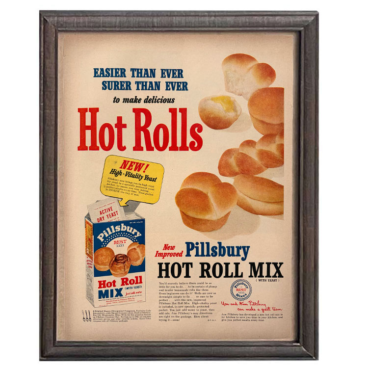 LIFE誌 ヴィンテージ切り抜き 額装アート Pillsbury Hot Roll Mix 広告 フレーム付き アメリカ雑貨 インテリア おしゃれ 壁掛け ktlife0257