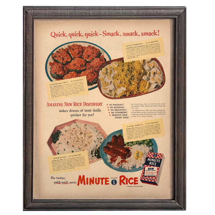 LIFE誌 ヴィンテージ切り抜き 額装アート Minute Rice レシピ広告 フレーム付き アメリカ雑貨 インテリア おしゃれ 壁掛け ktlife0258