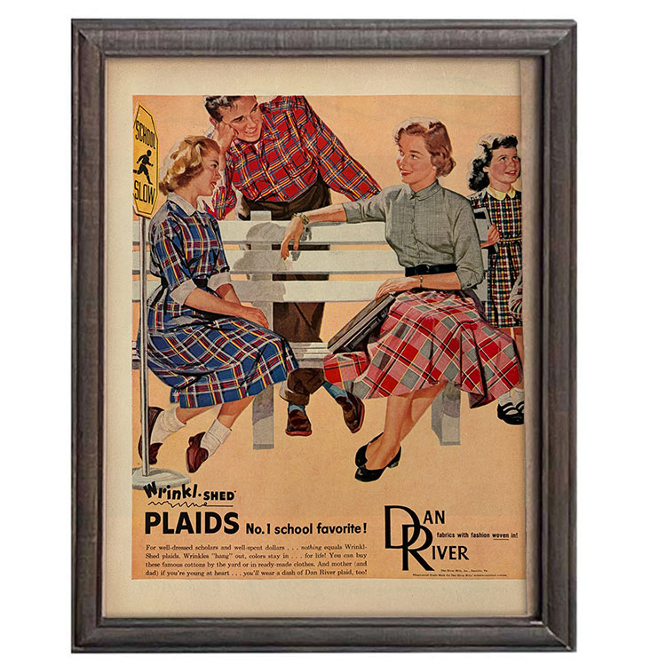 LIFE誌 ヴィンテージ切り抜き 額装アート Dan River Plaids ファブリック広告 フレーム付き アメリカ雑貨 インテリア おしゃれ 壁掛け ktlife0431