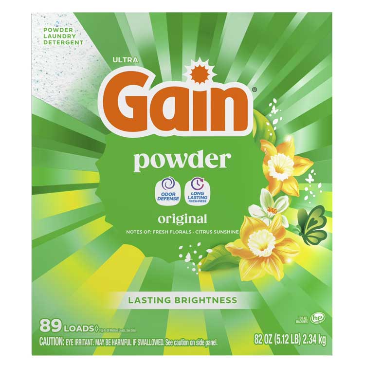 アメリカで人気のランドリーブランド「Gain（ゲイン）」から、洗浄力と爽やかな香りを楽しめる粉末洗濯洗剤が登場。 毎日の洗濯で気になる汚れや、衣類に染み込んだ頑固な汚れをしっかり落とし、衣類を清潔に洗い上げます。洗い上がりの白さや鮮やかな色合いを保ち、すっきりとした仕上がりに。 Gainならではの「Original（オリジナル）」の香りを楽しめるのも魅力。Aroma Boostテクノロジーを採用し、洗濯中に香りを衣類に閉じ込め、洗濯後もフレッシュな香りが長く続きます。 通常の洗濯機はもちろん、HE（高効率）洗濯機にも対応。使い方も簡単で、洗濯槽に洗剤と衣類を入れて洗濯するだけ。毎日の洗濯を手軽に楽しめます。 たっぷり使える82 oz（約2.34kg）入りで、最大133回分の洗濯に対応。毎日の洗濯にうれしい大容量タイプです。さらに香りを楽しみたい場合は、Gainの香りづけビーズや柔軟剤との併用もおすすめです。 洗浄力だけでなく、洗い上がりの爽やかな香りにもこだわりたい方におすすめのGain粉末洗濯洗剤です。 【商品スペック】 商品名：ゲイン洗濯用洗剤 粉末タイプ 種類：オリジナルの香り 品名：洗濯用合成洗剤 用途：綿、麻、レーヨン、合成繊維 成分：界面活性剤、蛍光増白剤、酵素 内容量：2.34kg 82oz 使用回数：約89回分 メーカー：Procter ＆ Gamble 生産国：アメリカ合衆国 【使用上の注意】 小さなお子様の手の届かない場所で保管してください。 使用後は手を水でよく洗うなど、肌荒れ防止をするように注意してください。 荒れ性の方や、長時間お使いになる場合は、炊事用の手袋をしてからお使いください。 万が一、飲み込んでしまった場合は、コップ1〜2杯程度の水を飲ませる。 目に入った場合は、こすらず水で十分に洗い流す。 いずれの場合にも速やかに専門医の診断を受けてください。 使用後のパッケージの再利用はおやめください。 【免責事項】 商品パッケージのデザインは発売時期および入荷時期により頻繁に異なります。また、使用感、香り等に付きましても感じ方は人それぞれです。 「掲載画像とお届け商品のデザインが異なっていた」「以前と比較して使用感が変わった」としても、メーカーコードを基に同一商品である場合、弊社では一切の責任を負わないものとします。 P&G Gain / ゲイン 商品一覧はこちら アメリカの洗濯洗剤 一覧はこちら [検索用] パウダー 香り付き洗剤 強力洗浄 部屋干し いい香り 洗剤 消臭 洗剤 汗臭対策 洗剤 アメリカ 海外製 輸入洗剤 海外人気洗剤