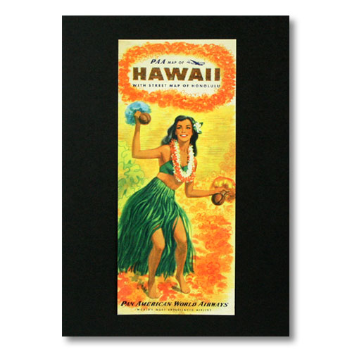 ハワイアンポスター フラガールシリーズ ＜HAWAII WITH STREET MAP OF HONOLULU パンアメリカン航空＞ F-35 アメリカ雑貨 アメリカン雑貨