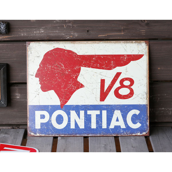 Rakuten - メタルサイン 「PONTIAC V8」ポンティアックV8 MS1907 看板 インテリア 直輸入 アメリカ雑貨 アメリカン雑貨