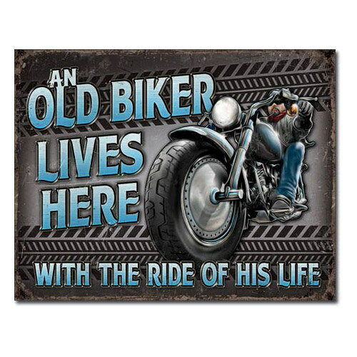 メタルサイン 「Old Biker - Ride」# 2236 オールドバイカー 縦31.7×横40.5cm ブリキ看板 アメリカ製 店舗装飾 壁面ディスプレー アメリカ雑貨