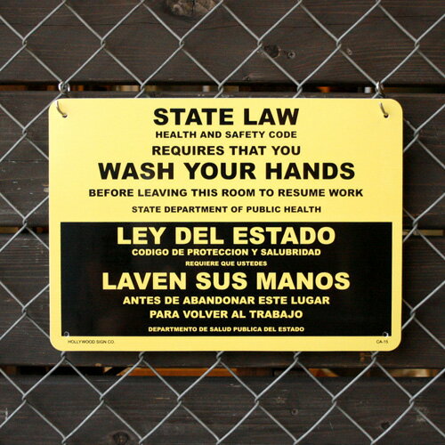 プラスチックメッセージサインボード STATE LAW WASH YOUR HANDS （手洗い厳守 ） CA-15 案内看板 店舗装飾 アメリカ雑貨 アメリカン雑貨