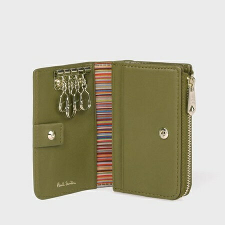 ポールスミス キーケース　コインケース　マルチストライプトリムインサイド　ラウンドジップ長財布　グリーン Paul Smith ポール スミス