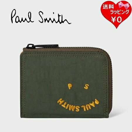 ポール・スミス 革二つ折り財布 レディース 【送料無料】【ラッピング無料】ポールスミス Paul Smith 折財布 PSハッピーフェイス 2つ折り財布 カーキ メンズ レディース ブランド 正規品 新品 ギフト プレゼント 人気 おすすめ