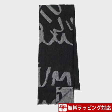 ポールスミス マフラー メンズ Pauls Text ジャカード ウールブレンド ブラック Paul Smith ポール スミス