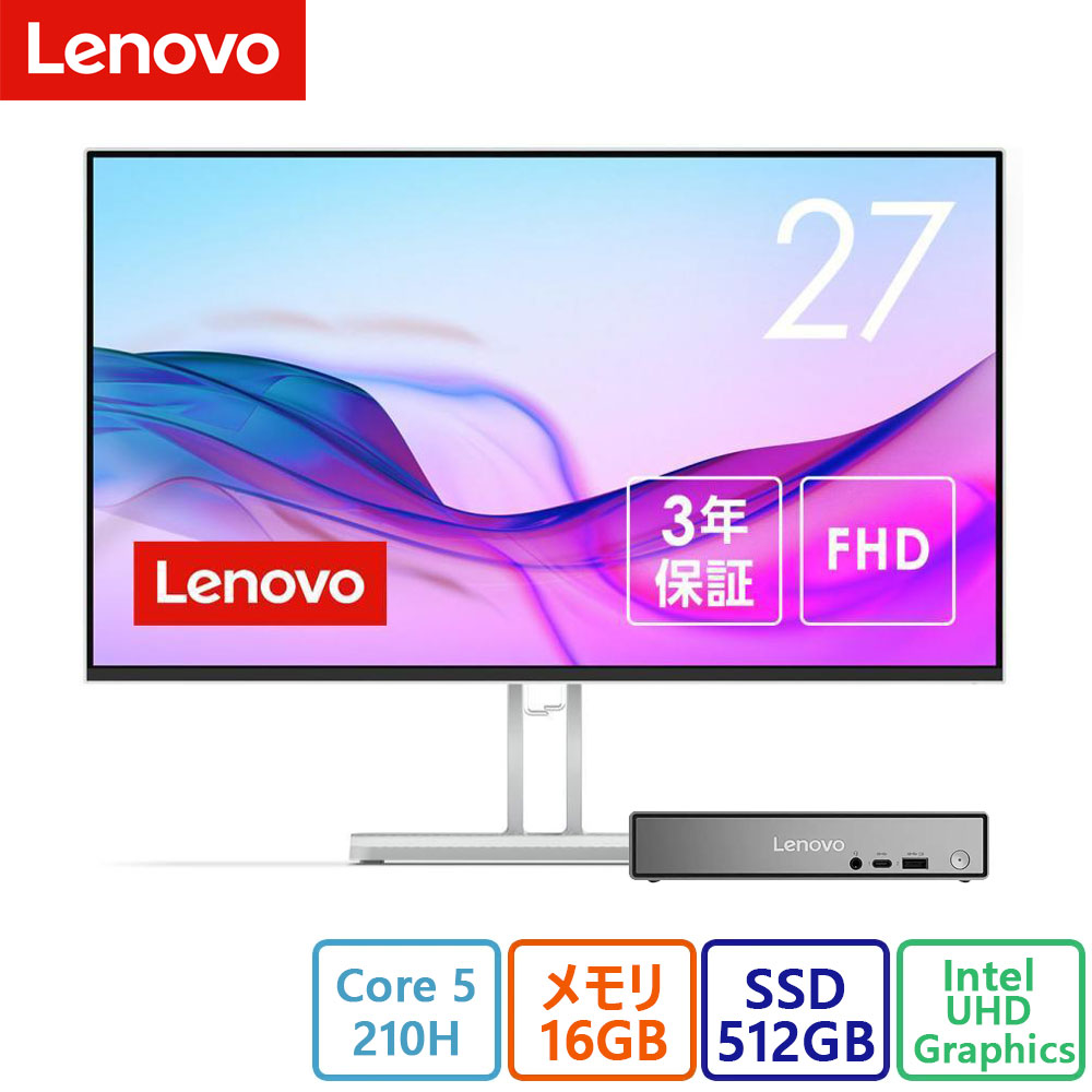 Lenovo(レノボ) デスクトップパソコン Lenovo ThinkCentre neo 50q Tiny Gen 5 ・Core 5 210H・16GB・512GB SSD搭載・27.0型・新品