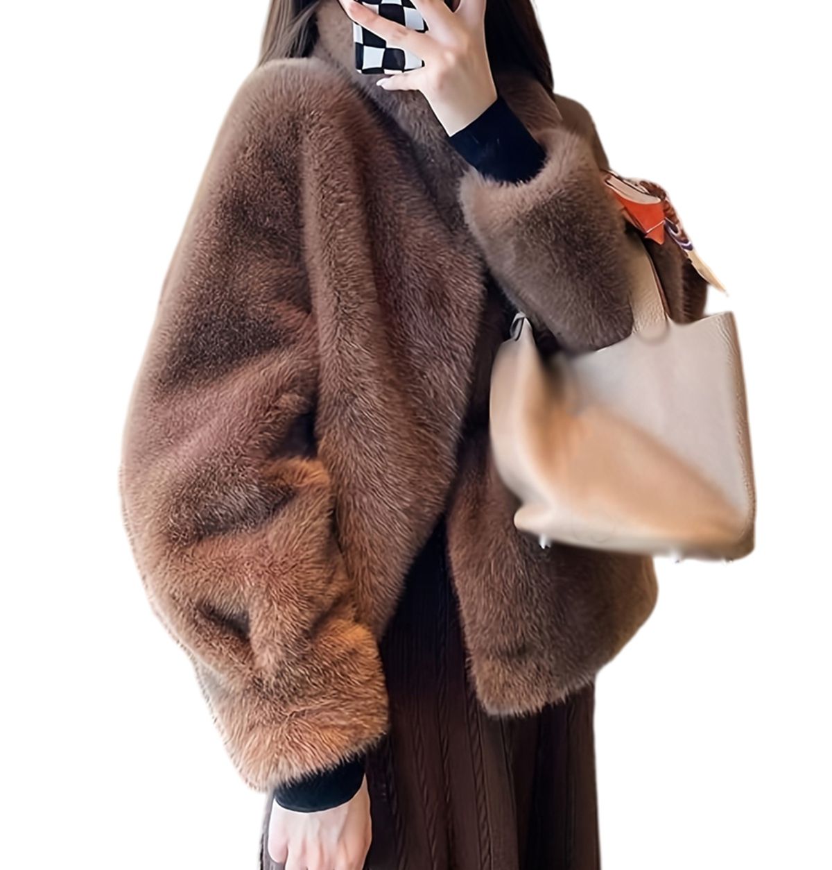 Rakuten - ファーコート レディース フェイクファー ジャケット ショート丈 エコファー ブルゾン ふわふわ もこもこ 暖かい きれいめ エレガント 上品 長袖 ボリュームスリーブ 厚手 防寒