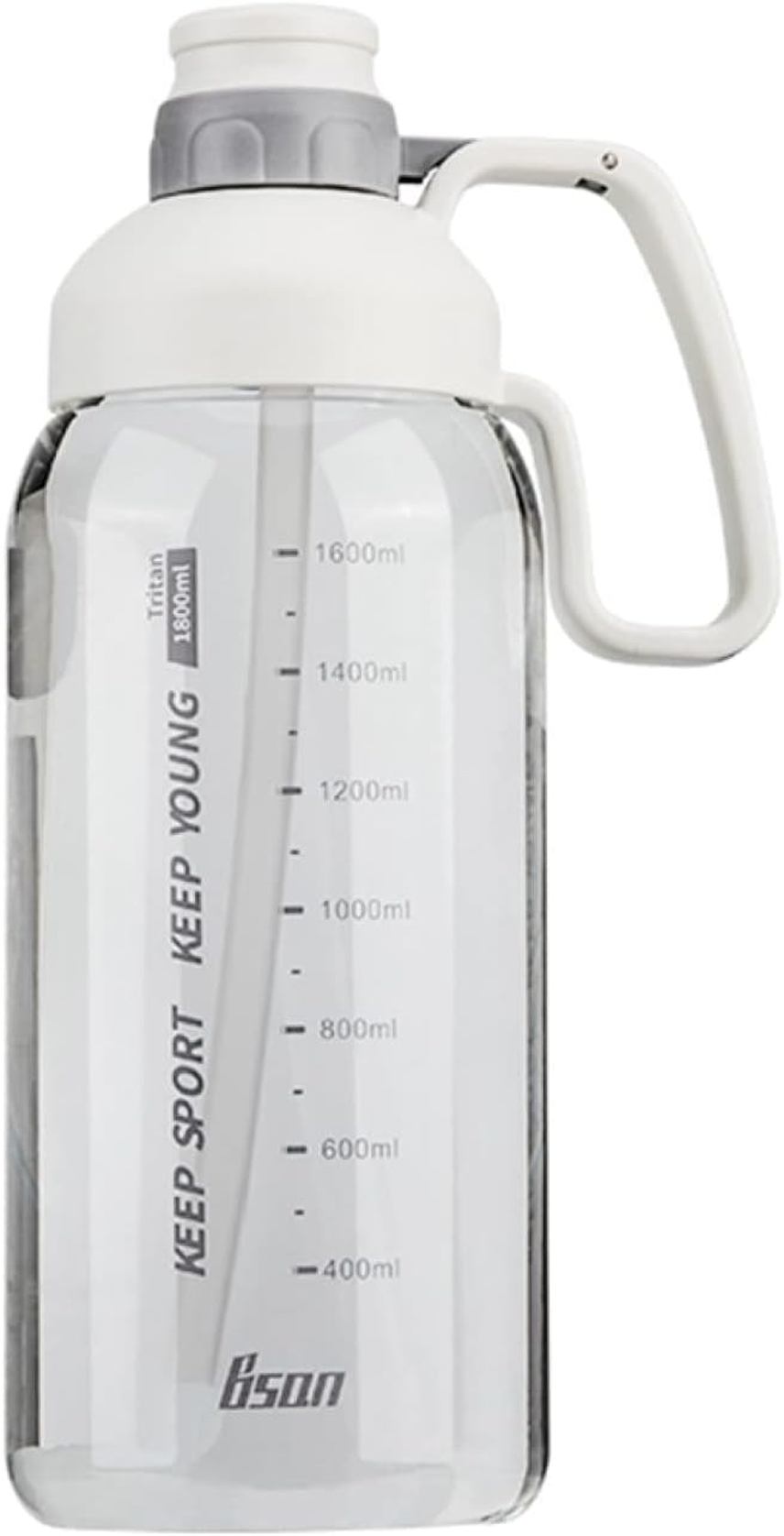 ウォーターボトル 大容量水筒 2000ml 2リットル 0-90℃ tritan素材 手提げ付き 目盛り 耐熱素材 クリアボトル 耐衝撃性 洗いやすい 耐久性 持ち運び便利 オフィス用 ホワイト ピン