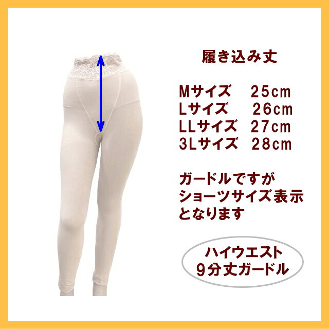 【お買い物応援マラソン限定！ クーポン】 ハイウエスト 補正ガードルハイウエスト ガードル 補正下着 レディース ズボン下 ひざ下丈 9分丈 レース付き 補正ガードル ぽっこりお腹 裏起毛 あったか素材 伸びる ベージュ グレー M L LL 3L (4枚までメール便) 送料無料 clover-shop-10002130 ランジェリーショップ Clover サンプル画像3