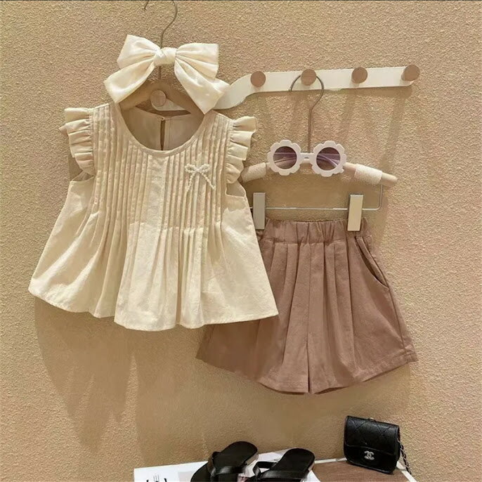【在庫処分値下げ中！！】プリーツフリル スモッキング セットアップ 3点セットブラウス スモッキングブラウス ショートパンツ子ども服 子供服 キッズ 女の子 親子コーデ お揃いコーデ お揃い ママ 親子 リンクコーデ い 親子ペア ワンピース ペアルック 母娘 おしゃれのサムネイル