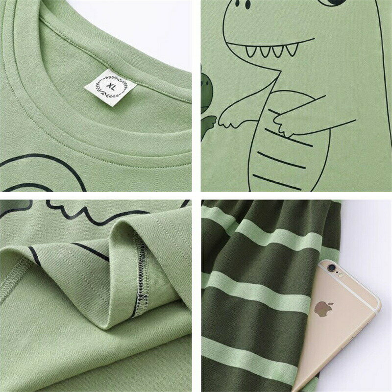 四つ葉のClover楽天市場店のおしゃれ カップル ペア 部屋着 半袖 夏 男女2着 ペア パジャマ セット 春夏 レディース メンズ ルームウェア パジャマ 綿100% ペアパジャマ ギフト 結婚祝い プレゼント スウェット 上下セット パジャマ カップル お揃い プレゼント ペアルック 恐竜 可愛い シンプル｜アングル2