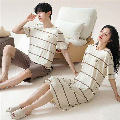 おしゃれ カップル ペア 部屋着 半袖 夏 男女2着 ペア パジャマ セット 春夏 レディース メンズ ルームウェア パジャマ ワンピース ペアパジャマ ギフト 結婚祝い プレゼント スウェット 上下セット パジャマ カップル お揃い プレゼント ペアルック ボーダー シンプル
