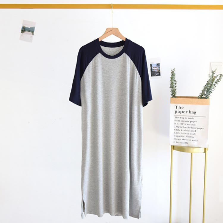 送料無料 パジャマ パジャマ スリーパー 無地 ネグリジェ 半袖 ゆったり ルームウェア 夏物 モダール 大きいサイズ 柔らかい 寝巻き メンズ クールネック 部屋着 通気性 薄手 リラックス感 お洒落