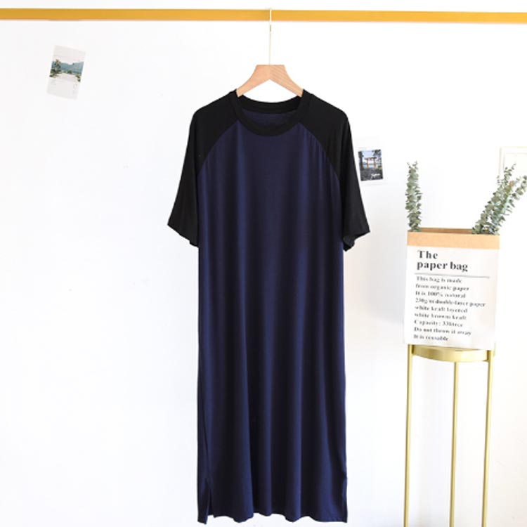 送料無料 パジャマ パジャマ スリーパー 無地 ネグリジェ 半袖 ゆったり ルームウェア 夏物 モダール 大きいサイズ 柔らかい 寝巻き メンズ クールネック 部屋着 通気性 薄手 リラックス感 お洒落