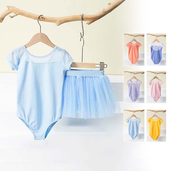 子供バレエ レオタード チュチュ 練習著 ダンスウェア キッズ 半袖 シースルー 可愛い バレエトレオタード バレエ スカート付き ステージ衣裝 ジュニア 子供 女の子 ストレッチ バレエ用品 レッスン著 コンクール シンプル 體操 バレエレオタード 美しい 子供服 練功服