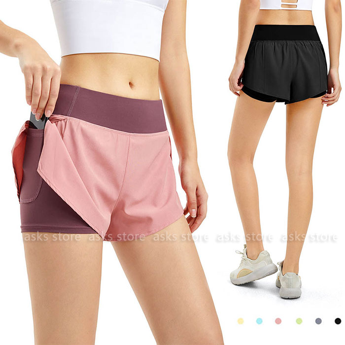 送料無料 ショートパンツ レディース スポーツウェア ヨガパンツ インナーパンツ付き テニス ジム 内ポ..
