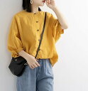 シャツ 綿麻 ゆったり 無地 レディース