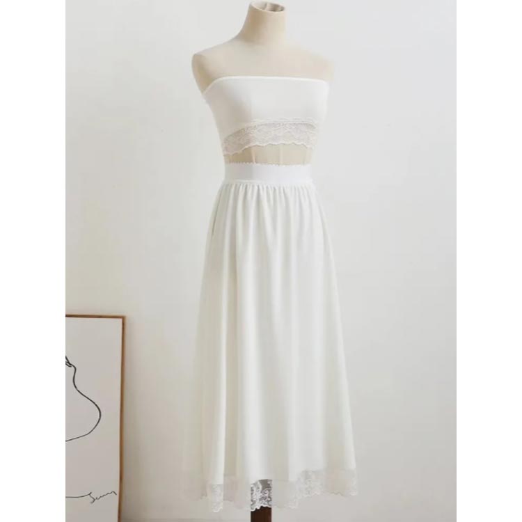 送料無料 ペチコートスカート 裾ふんわり 着丈70cm ロング 下着 スカート スカート ペチスカート 白 ミモレ レイヤード 裾レース インナー チュール ペチコート ホワイト レディース マキシ 重ね着 3