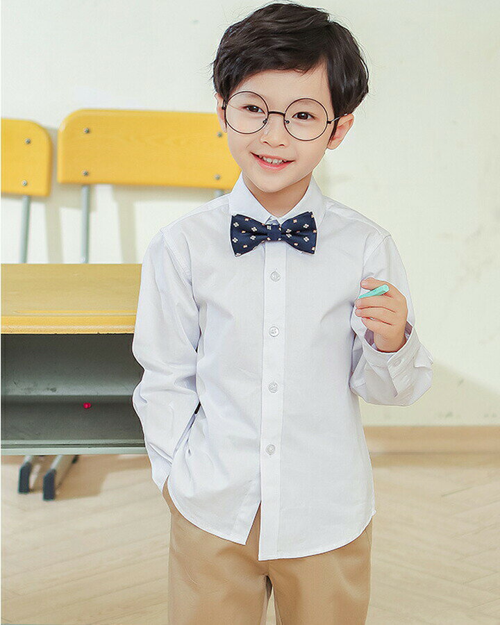 送料無料 キッズシャツ ワイシャツ 男の子 女の子 入学式 白 コットン100％ 110-180 シャツ 長袖 ホワ..