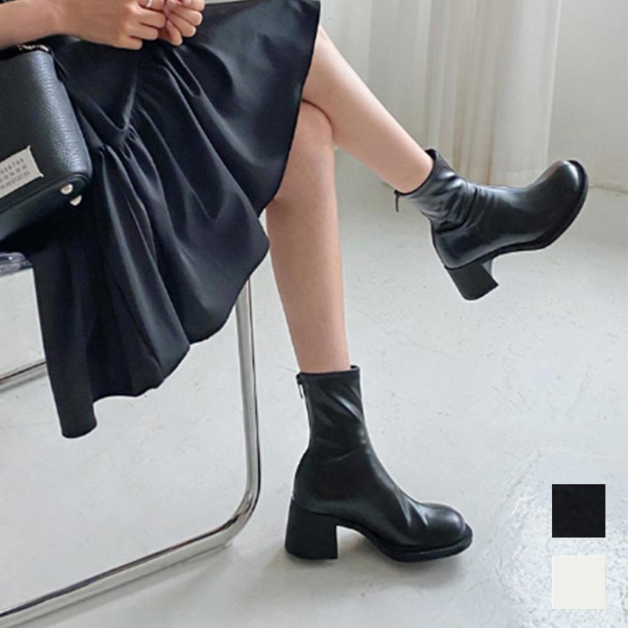 送料無料 ストレッチブーツ チャンキーヒール 美脚