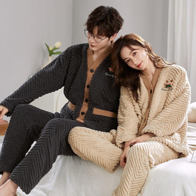送料無料 ペアパジャマ 上下セット 2着セット 長袖 サンゴネル もこもこ ルームウェア カップル ペア ..