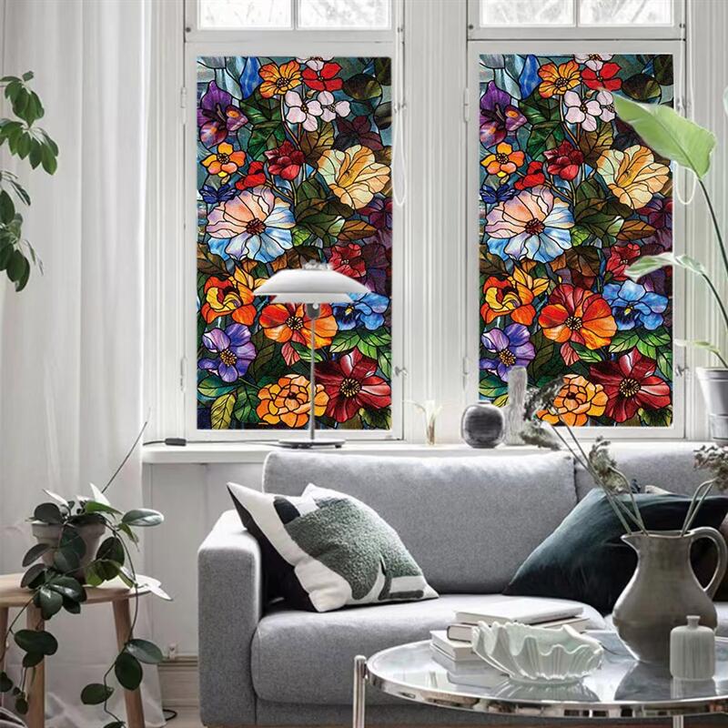 送料無料 窓用フィルム 窓ガラス 目隠しシート 45*100cm 装飾シート レトロアート 壁紙diy ガラス用 非..