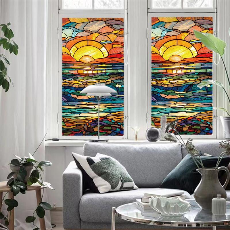 送料無料 窓用フィルム 窓ガラス 目隠しシート 45*100cm 装飾シート レトロアート 壁紙diy ガラス用 非..