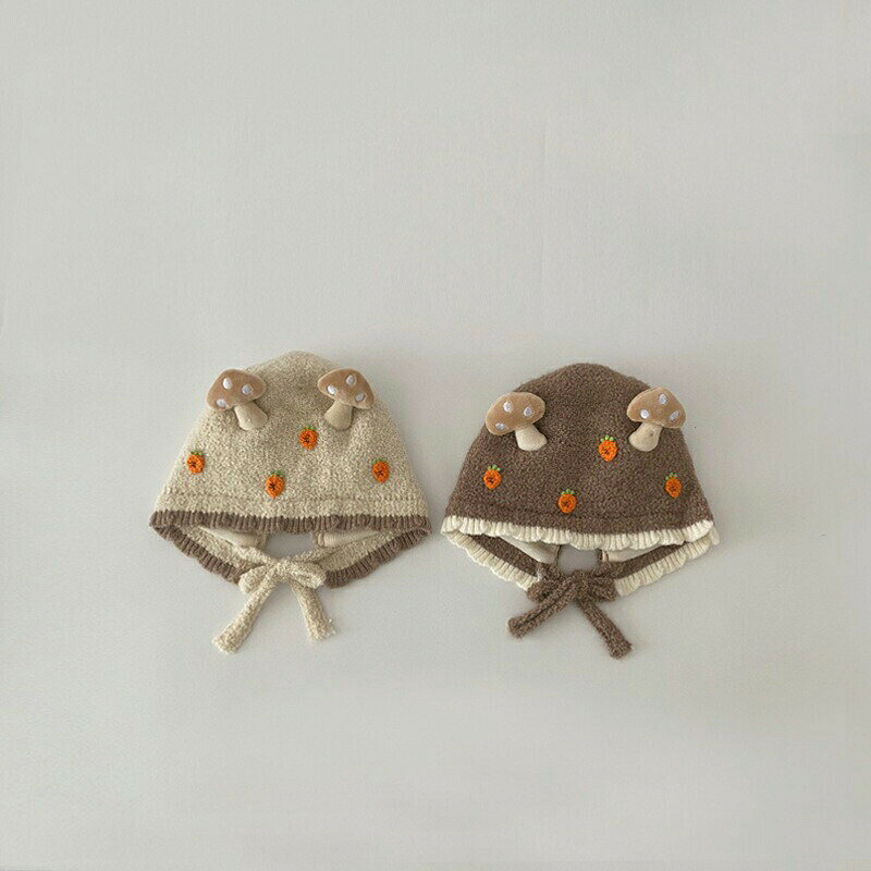 送料無料 新生児 帽子 ボンネット帽子 かわいいキノコデザイン ベビー帽子 ベビー...